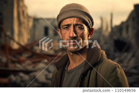 AI-generated content. Civilian refugee affected from war and battle has no comeliness AI-generated content. Civilian refugee affected from war and battle has no comeliness 110149656