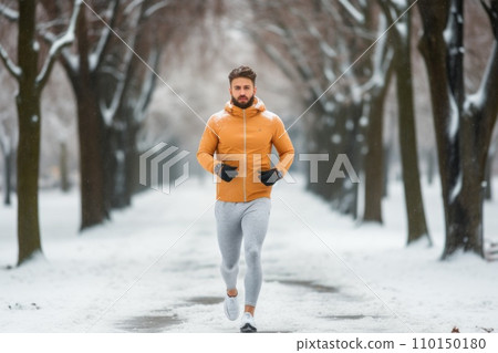 AI-generated content. Healthy person running in public park in winter comeliness 110150180