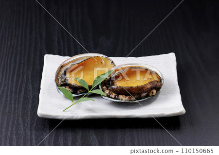 Abalone from Hokkaido placed on a black background Abalone from Hokkaido placed on a black background 110150665