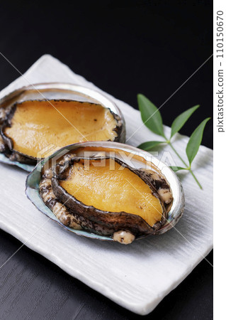 Abalone from Hokkaido placed on a black background 110150670