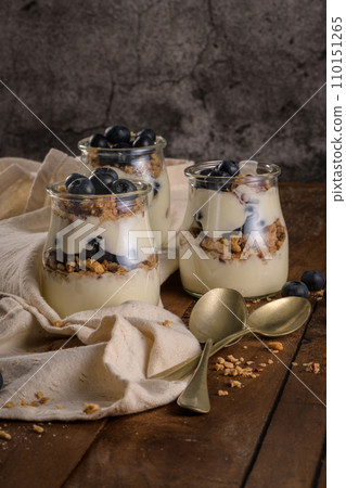 Yogurt parfait with blueberry and granola Yogurt parfait with blueberry and granola 110151265
