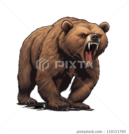 A realistic illustration of a bear that looks like it's about to attack. 110151765