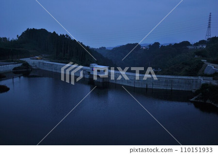 Daimon dam embankment and dam lake at night Daimon dam embankment and dam lake at night 110151933