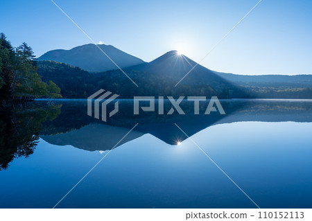 Double Diamond Akan Fuji reflected in Lake Onneto 110152113