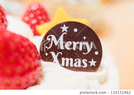 Chocolate “Merry Christmas” on strawberry whole cake Chocolate “Merry Christmas” on strawberry whole cake 110152462