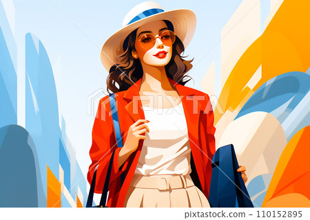 Young Female Character Enjoying City Shopping Joyful Consumer Lifestyle, Generative Ai 110152895