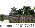 National treasure Matsumoto Castle reflected in the moat 110153254