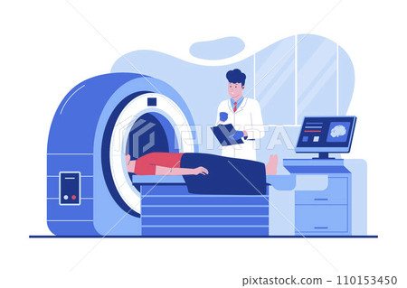 Vector of magnetic resonance imaging with doctor and patient on medical examination 110153450