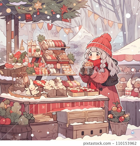 在聖誕市集購物的女孩 110153962