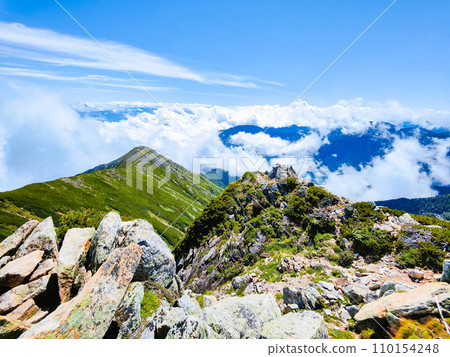 Climbing Mt. Jonendake in summer (view towards Mt. Jonendake from the summit of Mt. Jonendake) 110154248