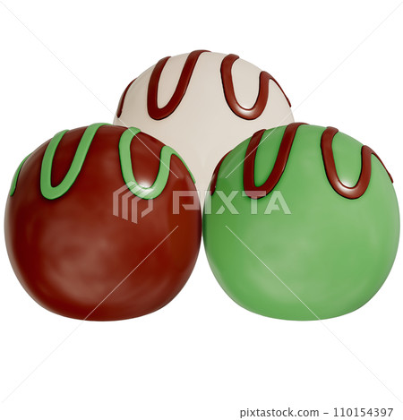 St. Patrick's day dessert Chocolate Mint Truffles with shamrock on transparent background, 3D Rendering St. Patrick's day dessert Chocolate Mint Truffles with shamrock on transparent background, 3D Rendering 110154397