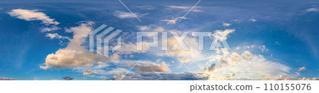 Sunset sky panorama with bright glowing pink Cumulus clouds. HDR 360 seamless spherical panorama. Full zenith or sky dome for 3D visualization, sky replacement for aerial drone panoramas. Sunset sky panorama with bright glowing pink Cumulus clouds. HDR 360 seamless spherical panorama. Full zenith or sky dome for 3D visualization, sky replacement for aerial drone panoramas. 110155076