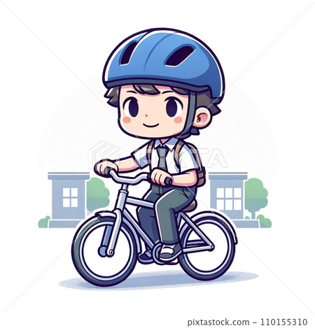 戴安全帽騎自行車的男學生 戴安全帽騎自行車的男學生 110155310