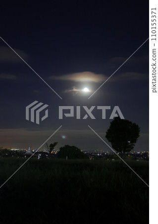 The mid-autumn moon seen from the hill in the park 110155371