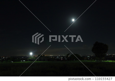 The mid-autumn moon seen from the hill in the park 110155427