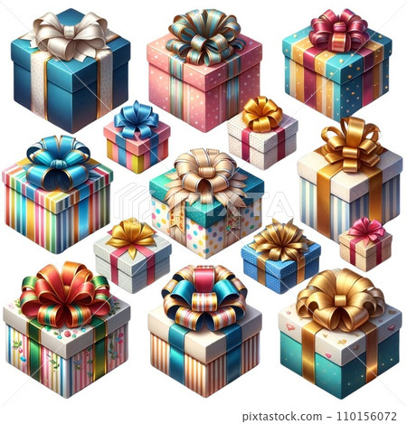 Present boxes packed with colorful boxes and ribbons created by AI-generated images 110156072