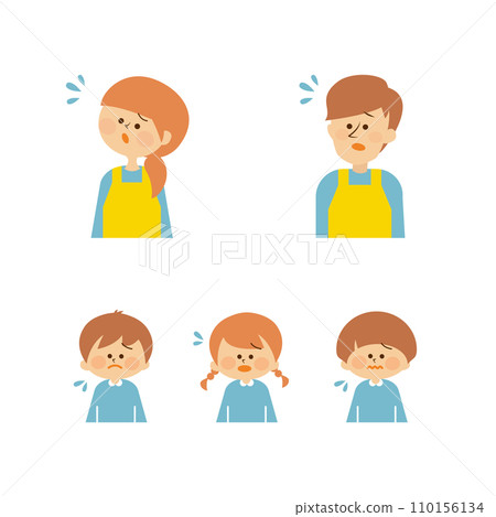 Nursery teacher and child troubled expression set illustration material 110156134