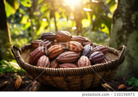 Basket with Cocoa Beans, Generative AI 110156973
