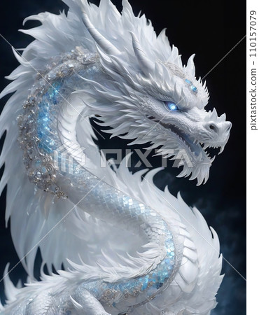 White Dragon Water God Ryujin Dragon Silver Good Luck Illustration Art (AI generated image) 110157079