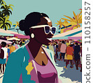 A woman walking through the crowds of the marche 110158257