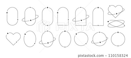 Aesthetic frames pack of y2k elements. Minimalistic linear templates for posters, posts and stories. Borders for social networks. Isolated vector illustration on white background. 110158324
