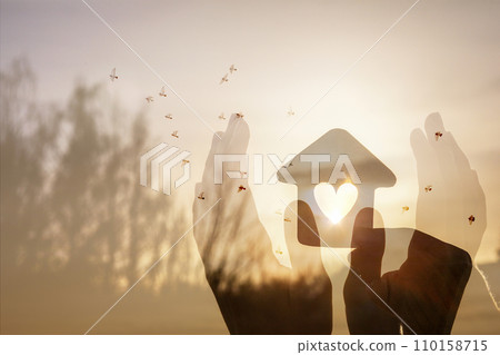 Concept of protection of family home and insurance. 110158715