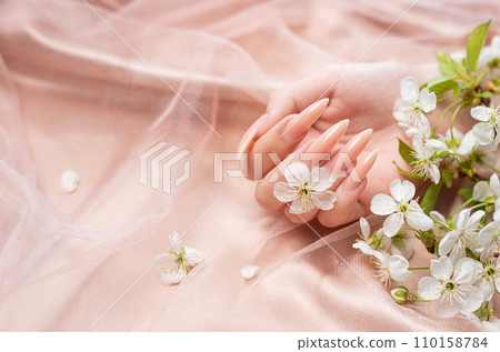 Elegant pastel pink natural manicure. Elegant pastel pink natural manicure. 110158784