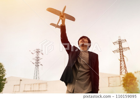 Airplane and man's potole Airplane and man's potole 110159095