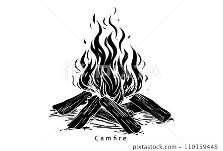 Camfire silhouette, camfire illustration, camfire vector 110159448