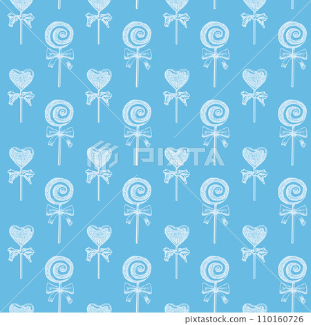 Blue and White Peppermint Candy Cane Stick with Bow, Heart Shape, Pine Tree Cookies Biscuits Vector Seamless Pattern Blue and White Peppermint Candy Cane Stick with Bow, Heart Shape, Pine Tree Cookies Biscuits Vector Seamless Pattern 110160726