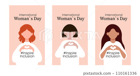 International Women s Day concept holiday. Diverse women. Three card. Campaign 2024 inspireinclusion International Women s Day concept holiday. Diverse women. Three card. Campaign 2024 inspireinclusion 110161336