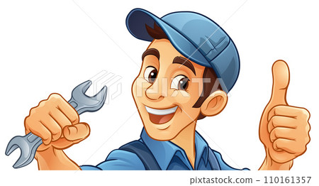 Mechanic Plumber Cartoon Wrench Spanner Handyman 110161357