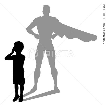 Superhero Child Kid With Super Hero Shadow Superhero Child Kid With Super Hero Shadow 110161361
