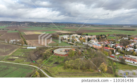 Farm autumn farming bio potato harvest Solanum tuberosum cabbage Brassica oleracea capitata Ipomoea batatas sweet leaves leaf color, agricultural farm garden farmer fruit tree drone aerial lettuce 110161436