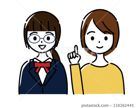 國中女孩和成年女性（母親或老師）交談的圖像 110162445