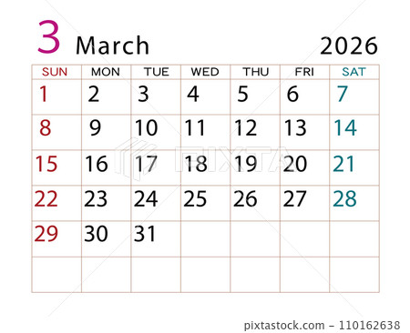 2026年曆三月 2026年曆三月 110162638