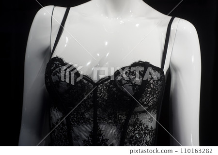 Closeup of black underwear on mannequin in  a fashion store showroom 110163282
