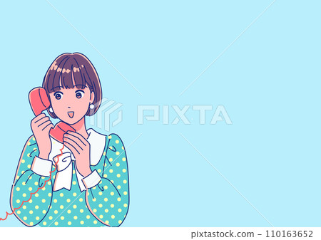 動漫風格的女孩與復古電話聽筒 動漫風格的女孩與復古電話聽筒 110163652
