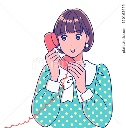 動漫風格的女孩與復古電話聽筒 動漫風格的女孩與復古電話聽筒 110163653