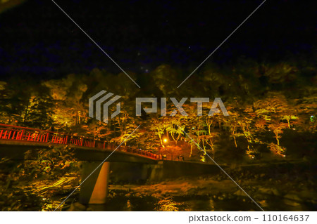 Korankei in autumn illuminated 110164637