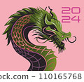 Dragon 2024 banner. Vector poster calendar oriental Chinese New Year. Year of the Dragon paper cut. Bright colored zodiac dragon. Poster card 110165768