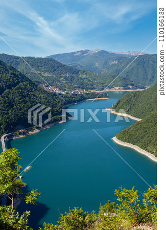 Piva Lake (Pivsko Jezero) view in Montenegro. 110166188