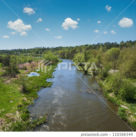Amazing spring view on the Zbruch River, Ternopil and Khmelnytsky regions border, Ukraine. 110166349