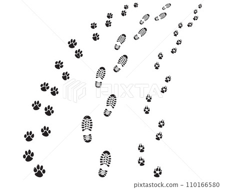 Shoe and dog paws prints, turn left or right Shoe and dog paws prints, turn left or right 110166580
