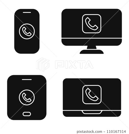 call ring phone icon on pc laptop smartphone tablet shape icon set vector flat illustration call ring phone icon on pc laptop smartphone tablet shape icon set vector flat illustration 110167314