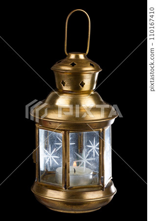 Retro vintage candle brass lantern 110167410