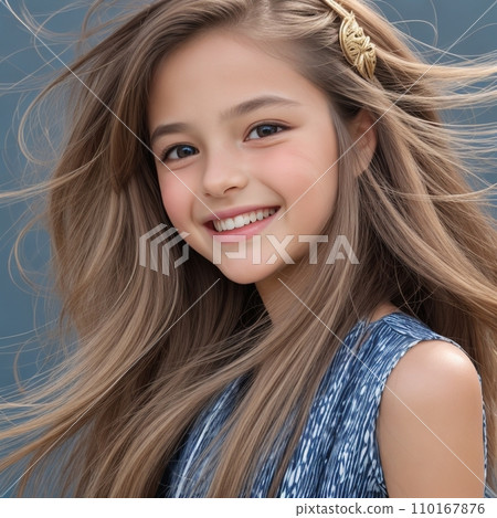 一個美麗的金髮女孩的微笑 110167876