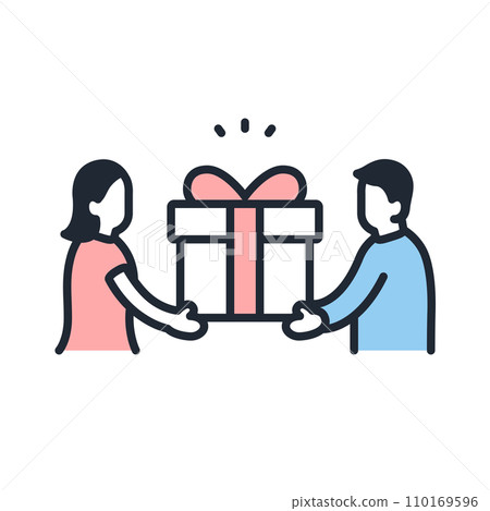 Simple vector icon illustration material of a woman handing a present to a man 110169596