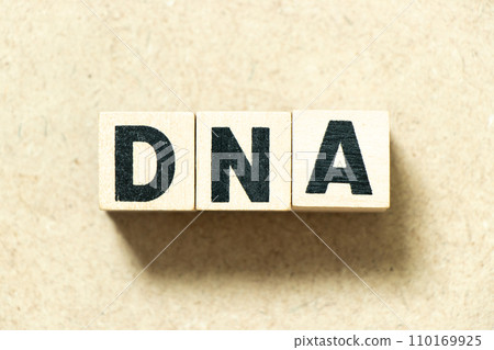 Alphabet letter block in word DNA (abbreviation of Deoxyribonucleic acid) on wood background Alphabet letter block in word DNA (abbreviation of Deoxyribonucleic acid) on wood background 110169925