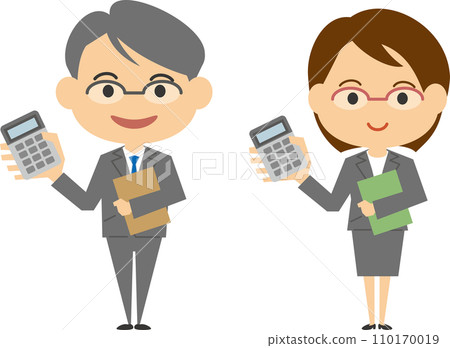 Image illustration set of male and female tax accountants with calculators 110170019